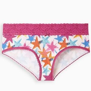 ♥️NWT TORRID PANTY - COTTON STARS MID-RISE CHEEKY LACE TRIM - PLUS SIZE 3X